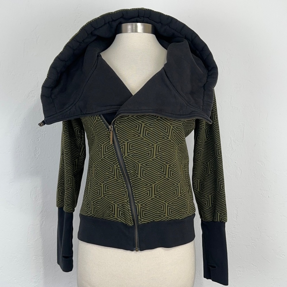 Women Cyberpunk Techwear Hooded Sweatshirt Size Medium Green Oversized Cowl Hood